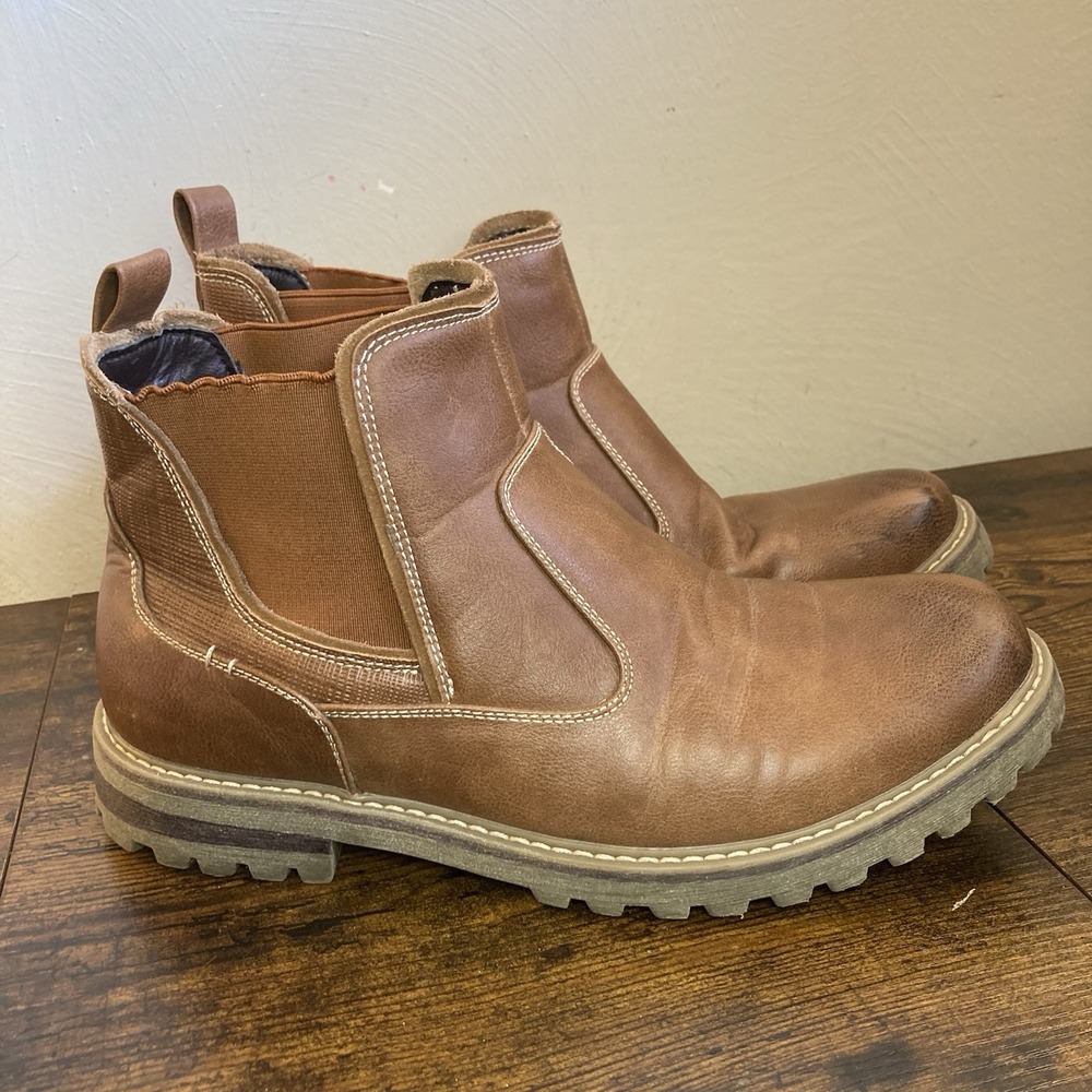 Bruno Marc ENGLE-03 Men's‎ Chelsea Boots Brown Leather Slip On Lug Sole 10